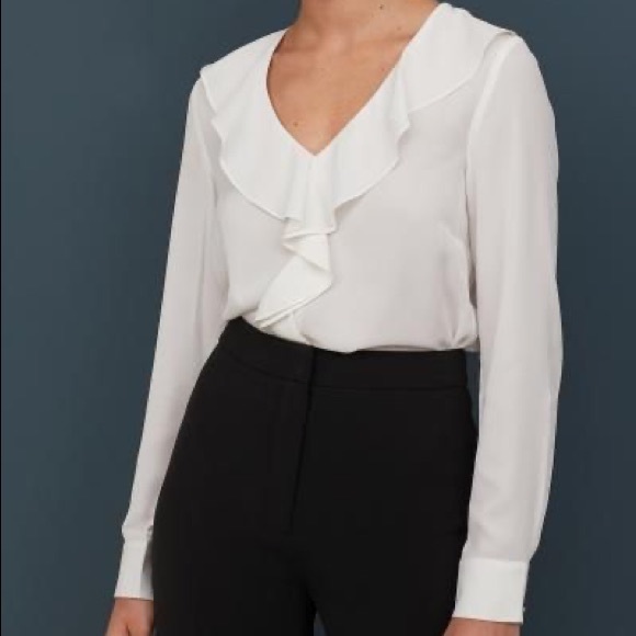 H&M Long Sleeve Ruffle Top White Size 0 - Picture 1 of 4
